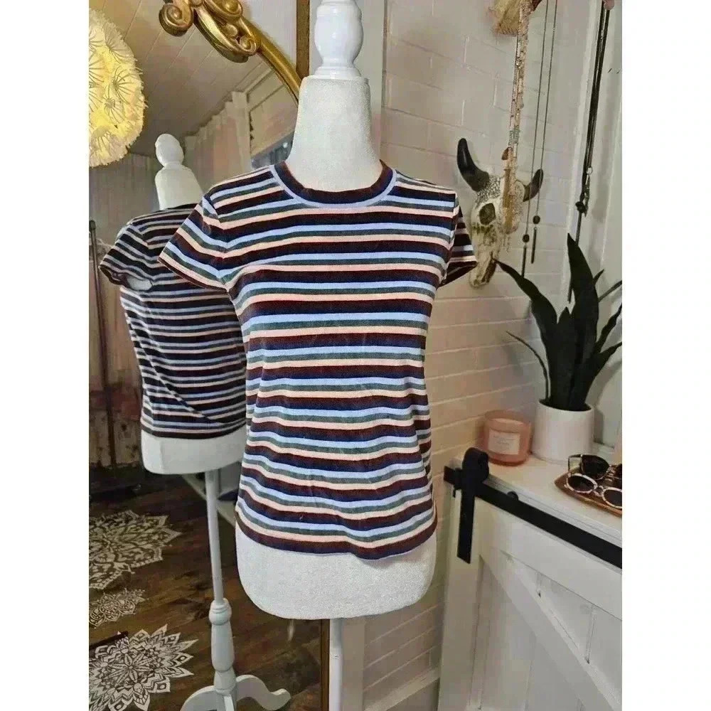 Madewell Women's Size XS 70s Style Striped Velour Crewneck